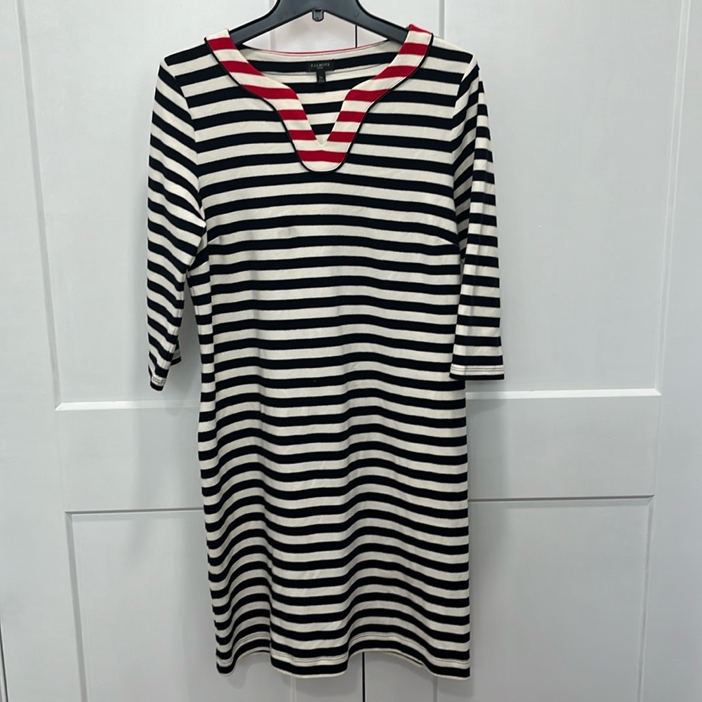 ❤️💙Talbots Dress navy, cream and red striped. Size Large Petite
